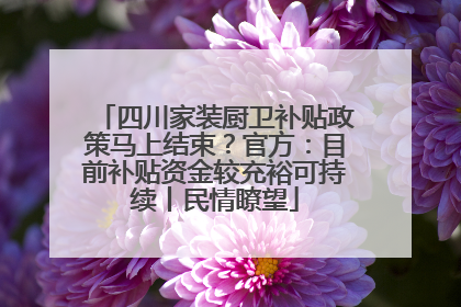 四川家装厨卫补贴政策马上结束？官方：目前补贴资金较充裕可持续丨民情瞭望